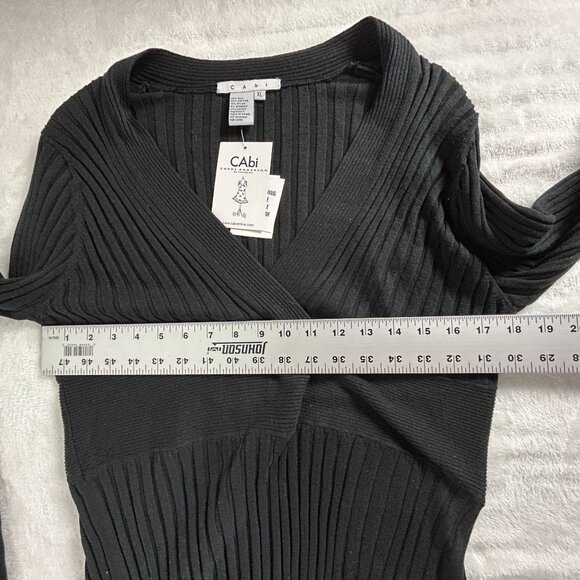 CAbi Womens Ribbed Knit Silk Blend V-Neck Sweater Black XL Pullover #337 New - Picture 5 of 5